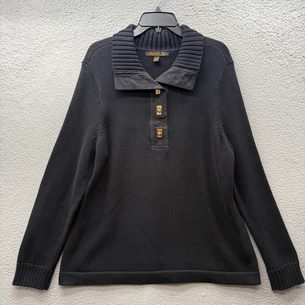 Lauren Ralph Lauren Black Label Sweater Women’s 1X Black Gold Toggle Equestrian